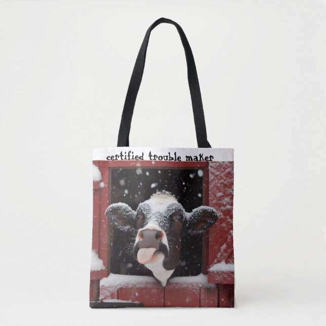 Launische Kuh Roter Scheunenbauernhof Tasche (Vorderseite)