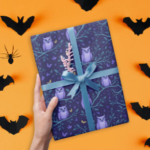 Launische lila Eulen Vögel Wald Nacht Muster Geschenkpapier