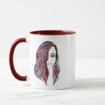 Launische Line-Art-Girl mit farbenfrohem Wasserfar