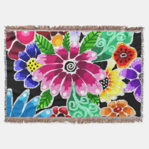 Launische Mehrfarben-Volkskunst-Blumen Floral Rosa Decke