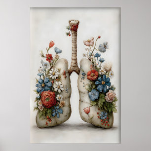 Launische menschliche Lungen Blumen Druck, Anatomi Poster