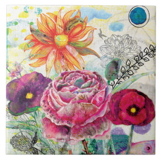 Launische Mixed-Media-Collage-Kunst Fliese