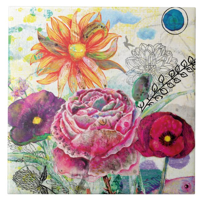 Launische Mixed-Media-Collage-Kunst Fliese (Vorderseite)