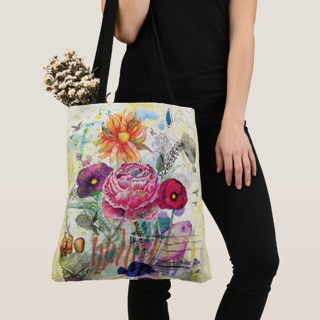 Launische Mixed-Media-Collage-Kunst Tasche (Von Nahem)