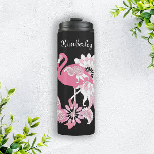 Launische moderne schwarze rosa Flamingo Thermosbecher