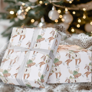 Launische niedliche Rentiere Eislaufen Weihnachten Geschenkpapier
