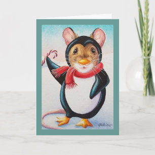 Launische Pinguin-Maus Nordpol Aquarell-Kunst Karte