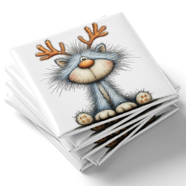 Launische Rentier-Katz Weihnachtsmagnet Magnet (Whimsical Reindeer Cat Christmas Magnet by PiggyPrint Stickers.)