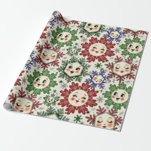 Launische Retro-Weihnachtsschneeflocken Geschenkpapier