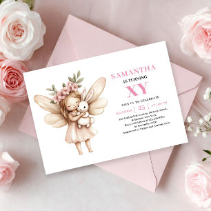 Launische Rosa Feen-Mädchen 9. Geburtstags-Blumen- Einladung