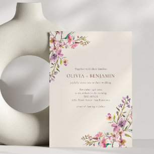 Launische rosa lila Wildblumen Boho-Hochzeit Einladung
