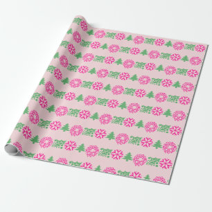 Launische rosa und grüne Weihnachtsbaum-Stechpalme Geschenkpapier