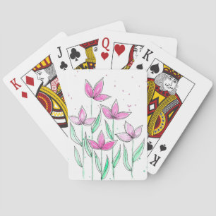 Launische rosa Wasserfarben-Blumen Spielkarten