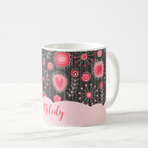 Launische rote graue Herzen und Blumen blumiger Na Kaffeetasse