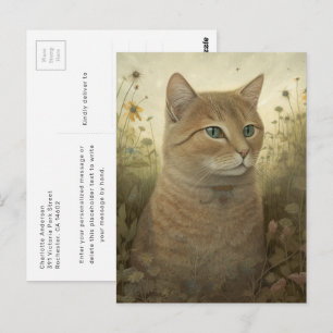 Launische rote Katze auf einer Wiese Postkarte