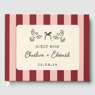 Launische rote und rosafarbene gestreifte Hochzeit Gästebuch