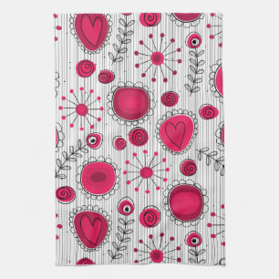 Launische rote und weiße Herzen und Blumen floral Handtuch