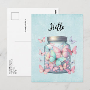 Launische Schmetterlinge im Glas Hallo Postkarte