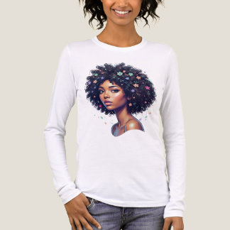 Launische Schwarze Frau mit Blumen geschmücktem Af Tri-Blend Shirt