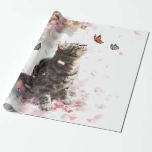 Launische schwarze Katze, die einen farbenfrohen S Geschenkpapier