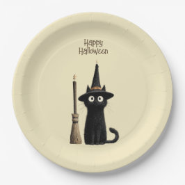 Launische schwarze Katze Frohes Halloween Pappteller