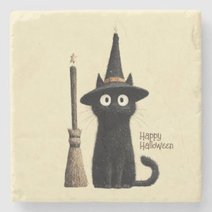 Launische schwarze Katze Frohes Halloween Steinuntersetzer