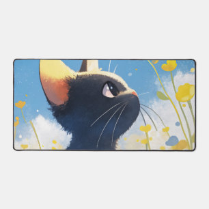 Launische schwarze Katze Sonnige gelbe Butterblume Schreibtischunterlage