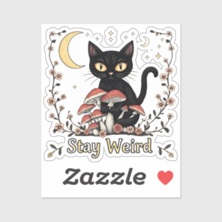 Launische schwarze Katze, umrahmt von roten Pilzen Aufkleber