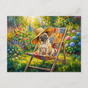 Launische Sommergarten-Mops-Illustration Feiertagspostkarte