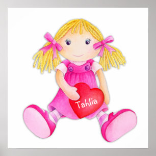 Launische Stoffpuppe Mädchen füge deinen Namen hin Poster
