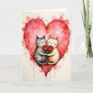 Launische süße Katzen Valentinsherzen und rote Ros Karte