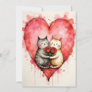 Launische süße Katzen Valentinsherzen und rote Ros Karte