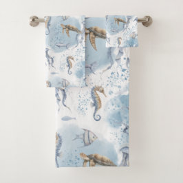 Launische Unterwasserwelt – Meerestiere-Muster Badhandtuch Set