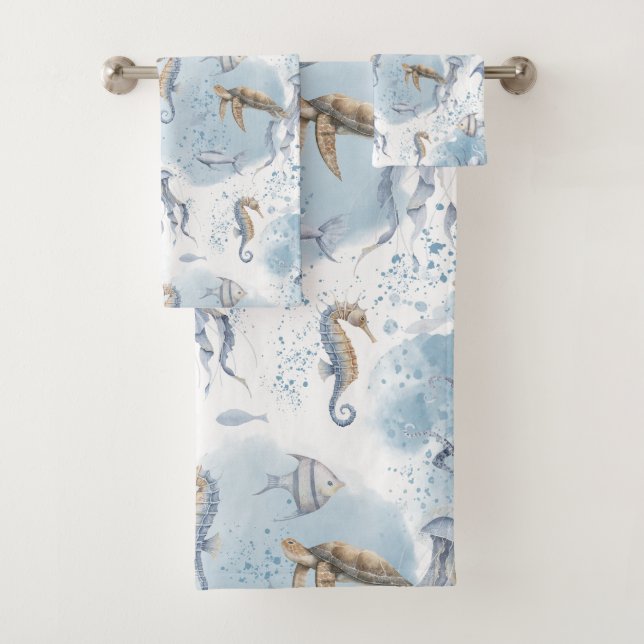 Launische Unterwasserwelt – Meerestiere-Muster Badhandtuch Set (Insitu)