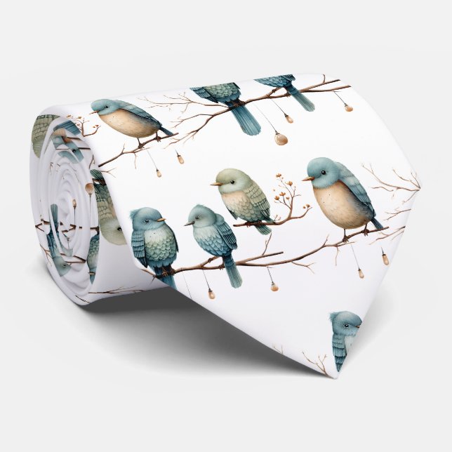 Launische Vögel auf Zweigen Zeitlose Eleganz Krawatte (Gerollt)
