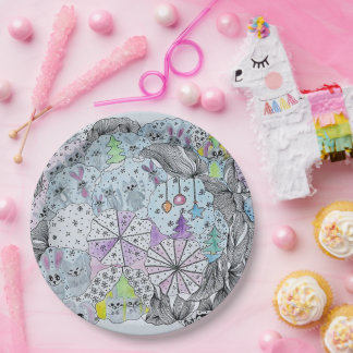 Launische Waldtiere des Winters Runde Papierplatte Pappteller