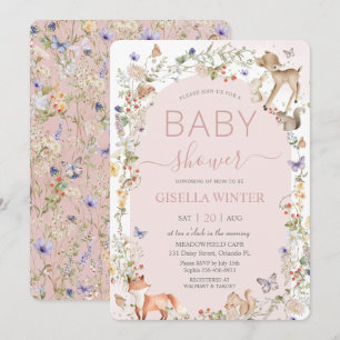 Launische Waldtiere Wildblumen-Baby-Party Einladung