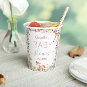 Launische Waldtiere Wildblumen-Baby-Party Pappbecher