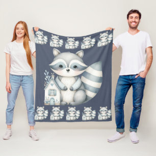 Launische Waschbär-Nacht-Waldhütte-Szene Fleecedecke