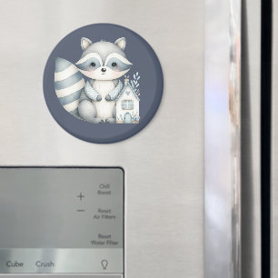 Launische Waschbär-Nacht-Waldhütte-Szene Magnet