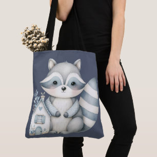 Launische Waschbär-Nacht-Waldhütten-Szene Tasche