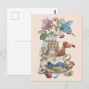 Launische Wasserfarbe Purrmaid-Teetasse-Blumen Postkarte