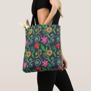 Launische Wasserfarben-Blumen Navy Blau Tasche