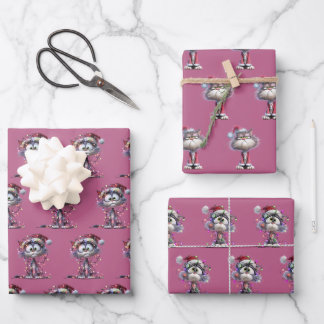 launische Weihnachts-Cartoon-Katzen Geschenkpapier Set