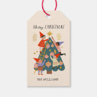 Launische Weihnachtselfen schmücken den Baum