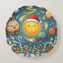 Launische Weihnachtsfeier im Sonnensystem mit Mens Rundes Kissen