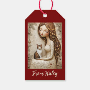 Launische Weihnachtskatze Winter Maiden Karte Geschenkanhänger