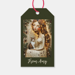 Launische Weihnachtskatze Winterfee Kunstkarte Geschenkanhänger