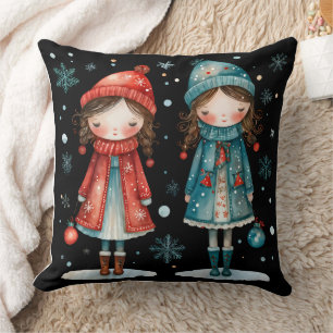 Launische Weihnachtsmädchen im Schnee Wurfkissen Kissen