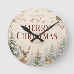 Launische Weihnachtswald-Tier-Motive Runde Wanduhr